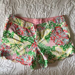 Lilly Pulitzer Pink, Green & Yellow Floral Scalloped Shorts